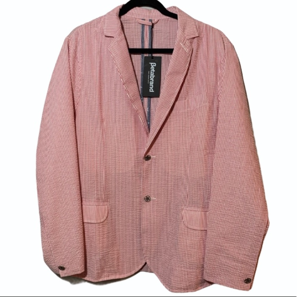 Betabrand Red Cotton Seersucker Casual Blazer